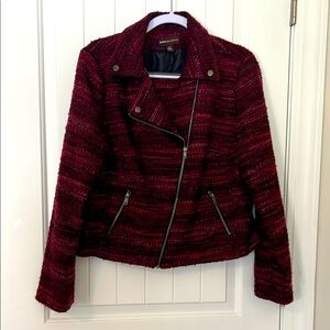 Dana Buchanan, Sz 12, pink, maroon, nubby, fully lines, angled zip jacket